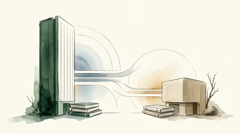 Illustration de deux espaces de lecture connectés par des lignes fluides