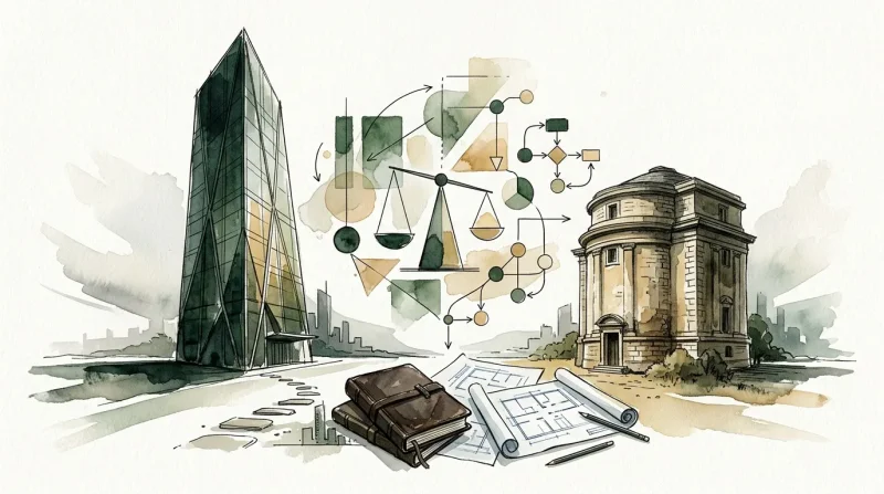 Illustration montrant l'évolution architecturale du passé au présent