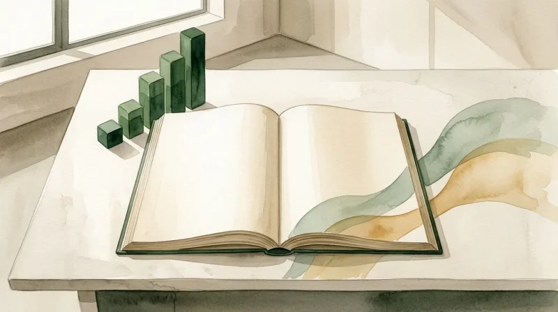 Livre ouvert sur table avec barres vertes et rubans colorés