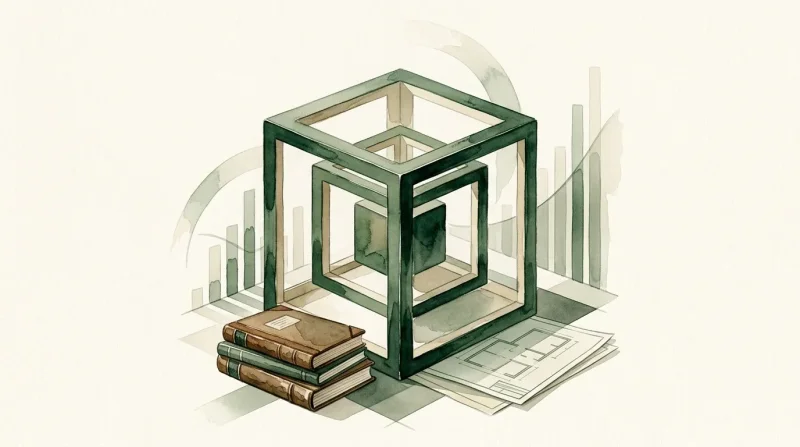 Structures géométriques vertes avec livres et plans architecturaux